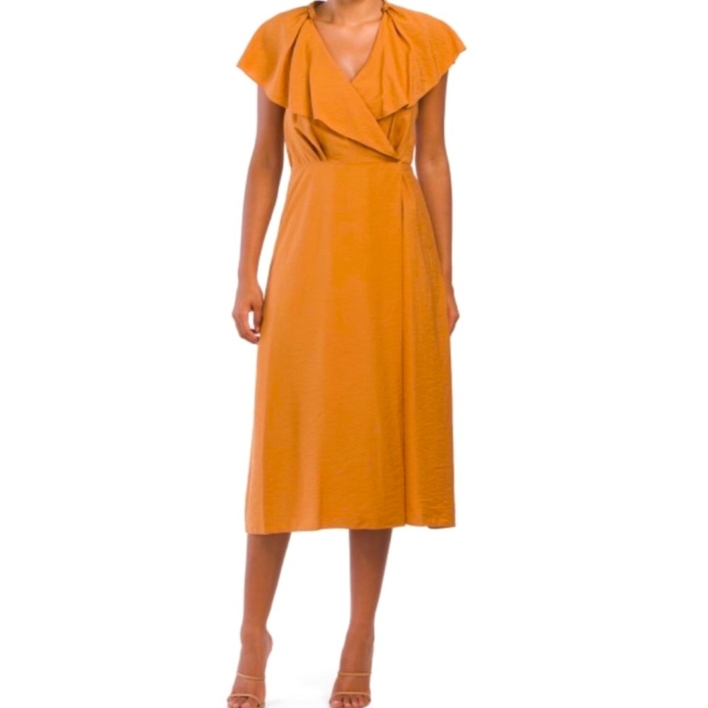 NWT! Vince Braid Trim Flutter Sleeve Wrap Dress in Copper Size Medium